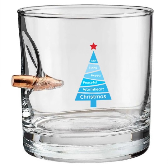 Minimalist Light Blue Christmas Pine Bullet Whiskey Glasses