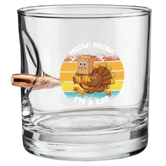 Meow I’m Cat Thanksgiving Fake Cat Funny Turkey Bullet Whiskey Glasses