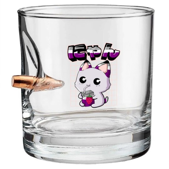 Asexual Pride Kawaii Cat Strawberry Milk Asexual F Bullet Whiskey Glasses