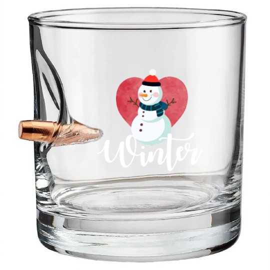 I Love Winter, Snow, Cold And Snowman Bullet Whiskey Glasses
