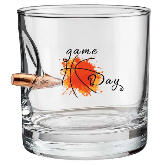 Game Day Basketball Lightning Bolt Bullet Whiskey Glasses