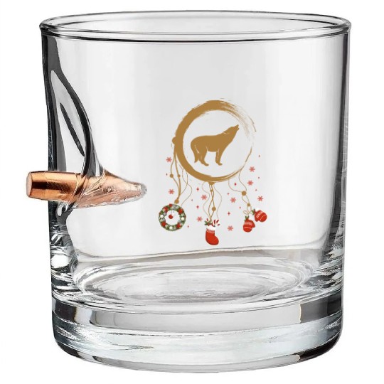 Winter dreamcatcher Christmas Wolf Bullet Whiskey Glasses