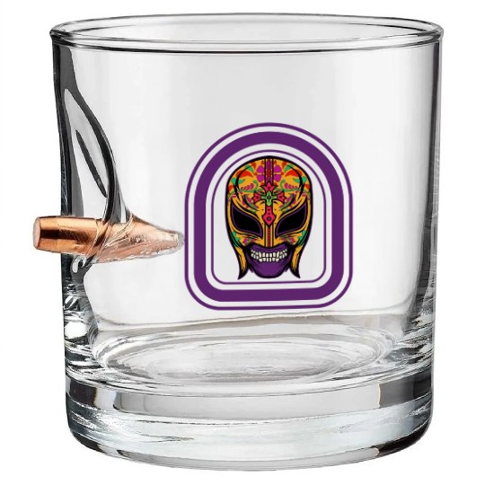 Dia De Los Muertos Bullet Whiskey Glasses, Lucha Libre El Santo