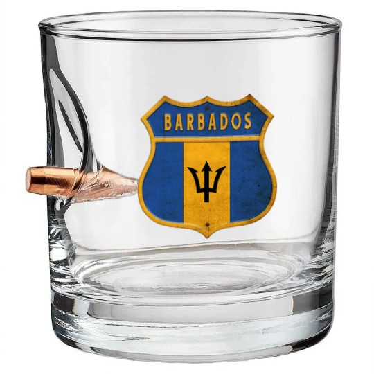 Barbados coat of arms flag design Bullet Whiskey Glasses