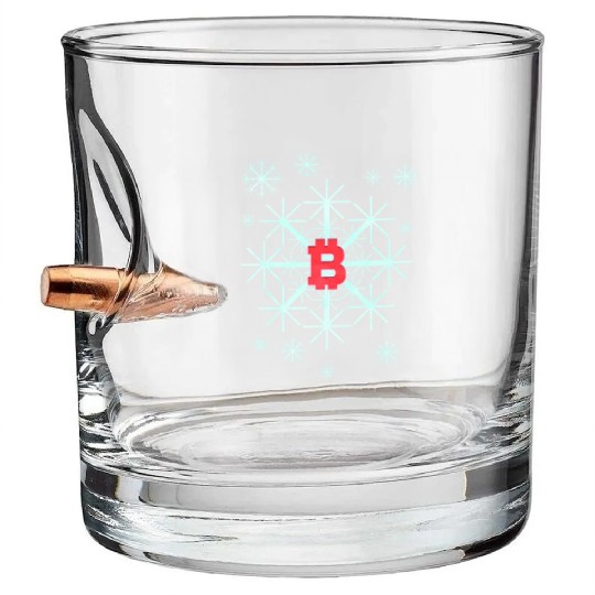 Snowflake In Winter On Christmas With Bitcoin Bullet Whiskey Glasses