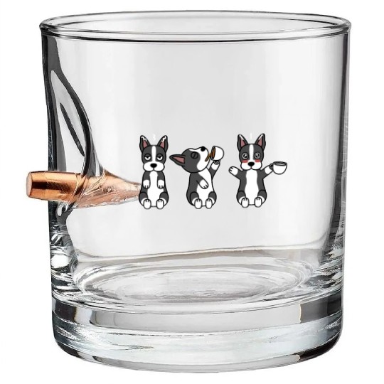 Boston Terrier Coffee Lover Bullet Whiskey Glasses