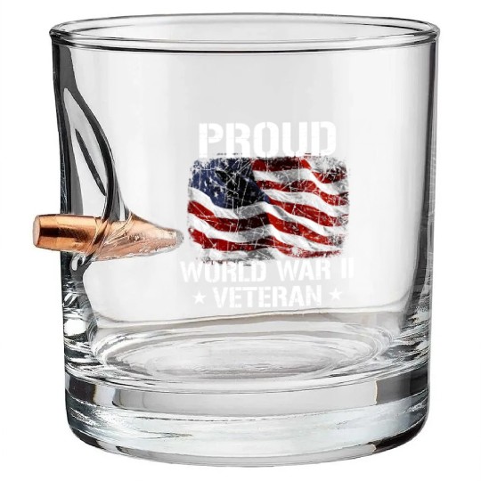 World War 2 Veteran Military Veteran USA Flag Bullet Whiskey Glasses