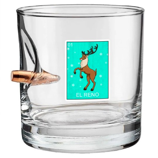 El Reno Reindeer Card Mexican Lottery Christmas Bullet Whiskey Glasses
