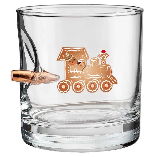 Gingerbread man as a train driver on the train Bullet Whiskey Glasses
