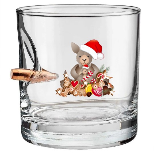 cute kangaroo for christmas with santa hat Bullet Whiskey Glasses