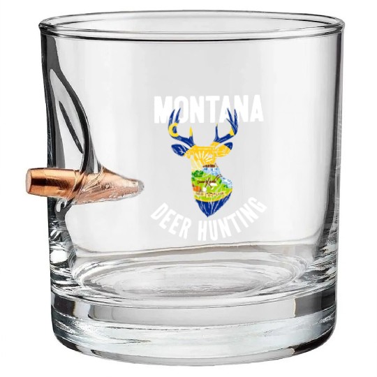 Montana Deer Hunting Buck Stag Hunter Bullet Whiskey Glasses