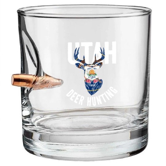 Utah Deer Hunting Buck Stag Hunter Bullet Whiskey Glasses