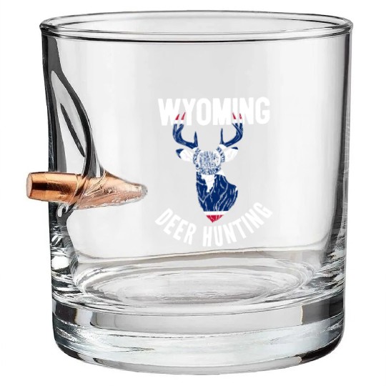 Wyoming Deer Hunting Buck Stag Hunter Bullet Whiskey Glasses