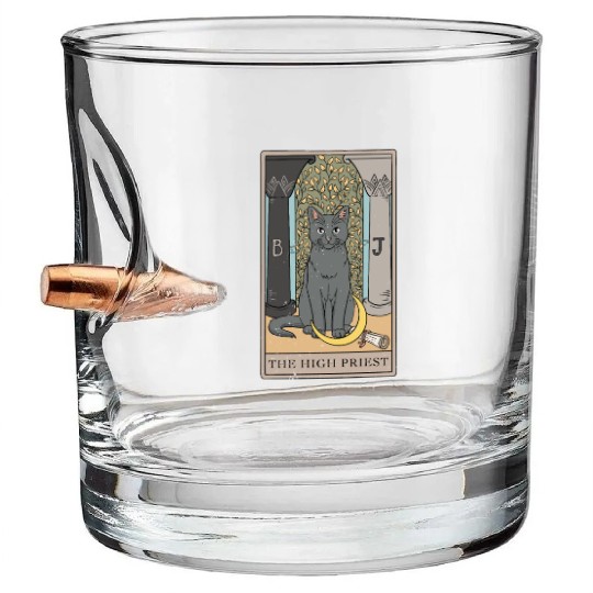 Cat High Priest Tarot Card Design for a Tarot Car Bullet Whiskey Glasses
