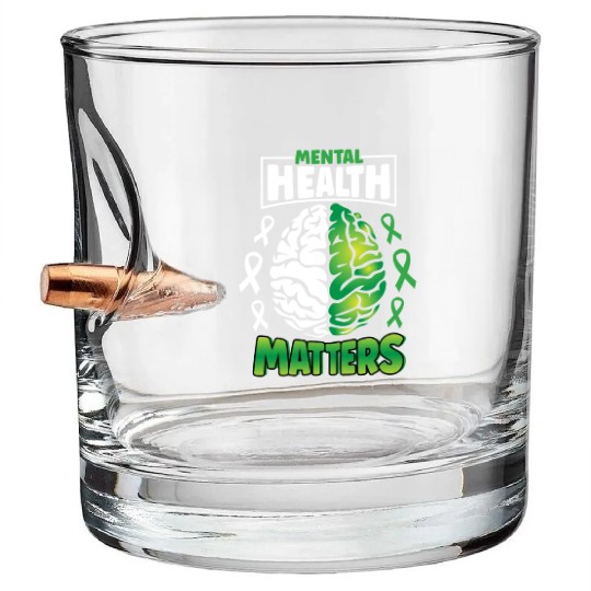Mental Health Matters Spread Awareness Brain Bullet Whiskey Glasses