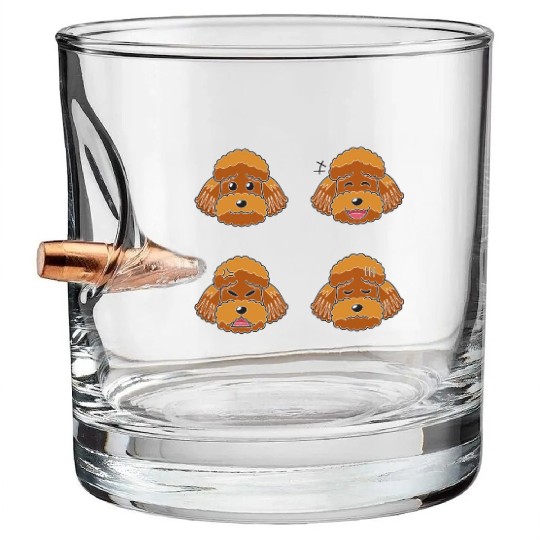 Funny Brown Poodle Dog Cartoon Faces Bullet Whiskey Glasses