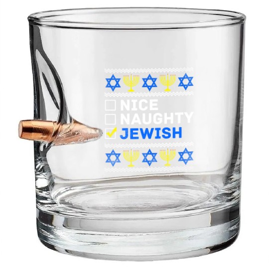 Nice Naughty Jewish Ugly Hanukkah Sweater Chanukah Bullet Whiskey Glasses