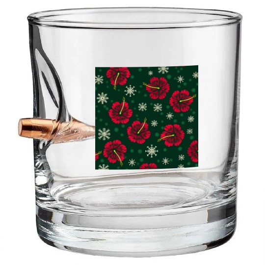 Tropical Floral Hibiscus Snowflakes Christmas Bullet Whiskey Glasses