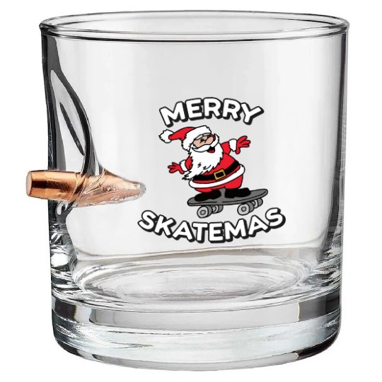 Merry Skatemas | Skateboard Christmas Print Bullet Whiskey Glasses