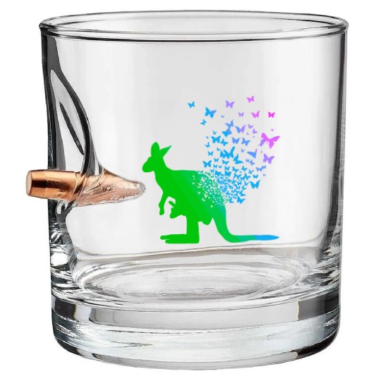 Butterfly & Kangaroo In Nature Australia Kangaroo Bullet Whiskey Glasses