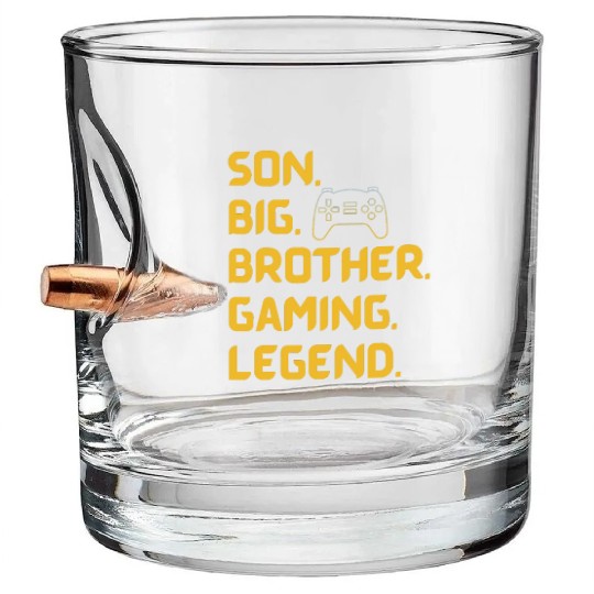 SON BROTHER GAMING LEGEND for gamer yellow text Bullet Whiskey Glasses