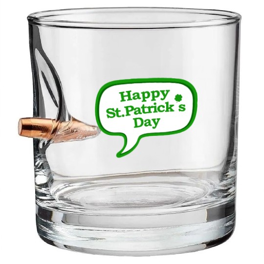 Happy St Patricks Day Symbol Motif Pattern Bullet Whiskey Glasses