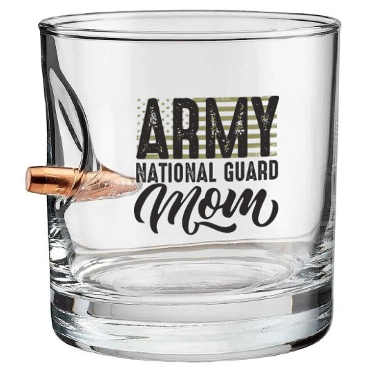 Army National Guard Mom with US flag military styl Bullet Whiskey Glasses