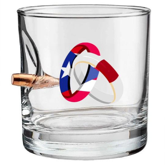 Puerto Rico Flag Japan Grown Ring Marriage Wedding Bullet Whiskey Glasses