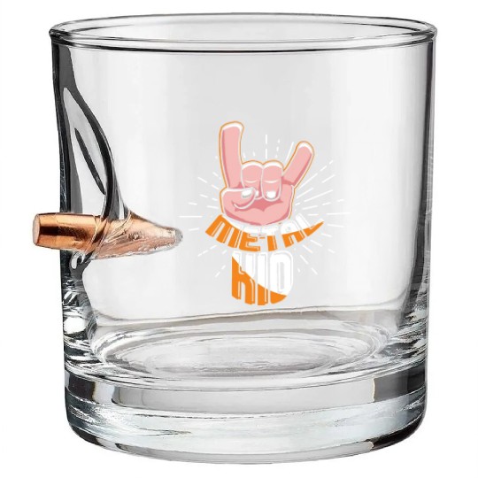 Rock Hand Metal Kid Music Lover Rocker Rock Sign Bullet Whiskey Glasses