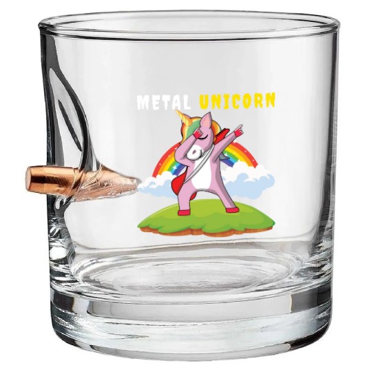 Dabbing Unicorn Rainbow Metal Music Heavy Rock Bullet Whiskey Glasses