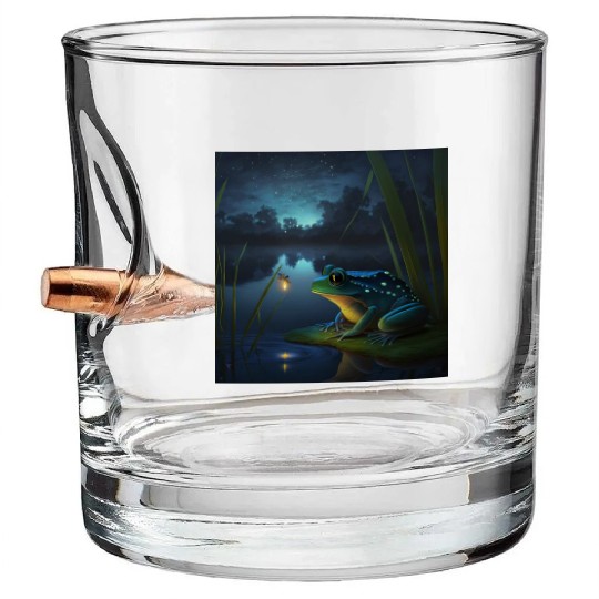 Frog and Firefly Friends on the Pond at Night Bullet Whiskey Glasses
