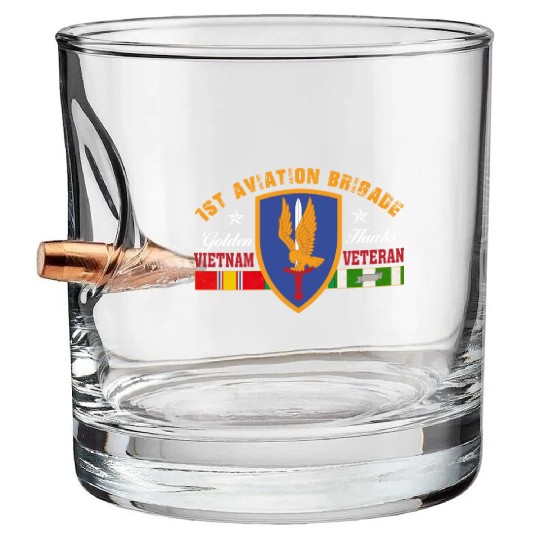 1st Aviation Brigade Vietnam Veteran Golden Hawks Bullet Whiskey Glasses