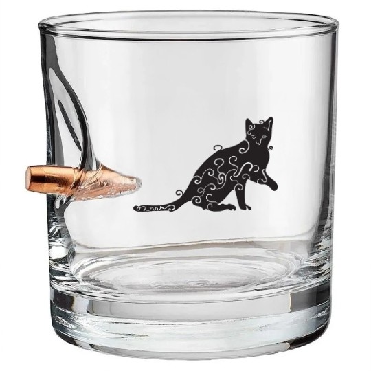 Black magic Cat desk mat , black cat holding on Bullet Whiskey Glasses