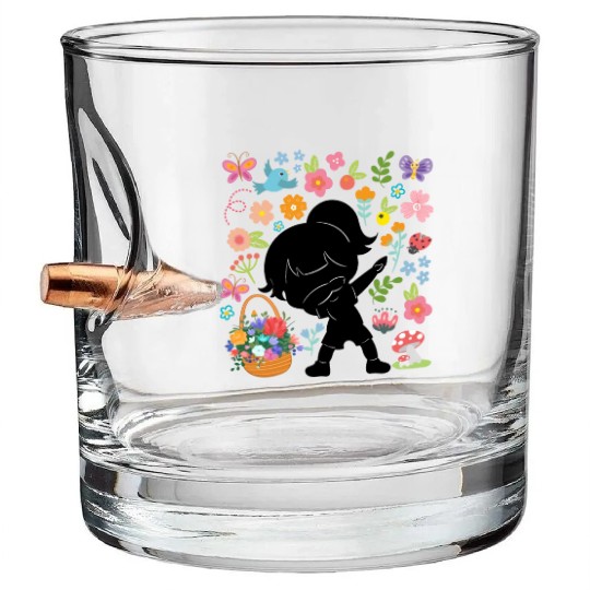 Silhouette Dabbing Girl Hippie Bouquet Spring Bullet Whiskey Glasses