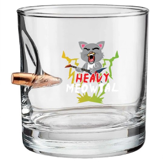 Cute Cat Heavy Meow Metal Music Lover Guitar Bullet Whiskey Glasses