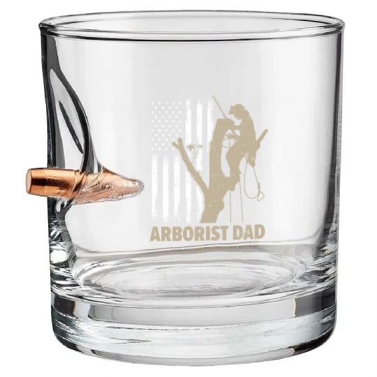 Arborist Dad Logger Patriotic Wood USA Flag Bullet Whiskey Glasses
