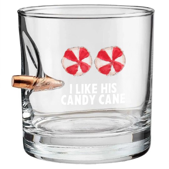 I Like His Candy Cane Funny Couples Christmas Bullet Whiskey Glasses
