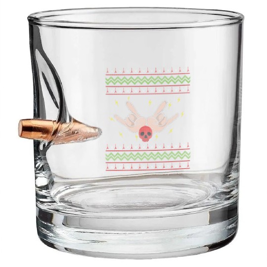Love Metal Music Heavy Rock Ugly Christmas Bullet Whiskey Glasses