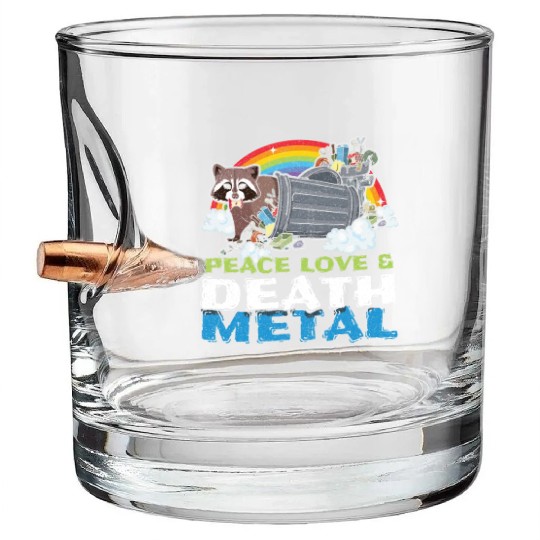 Trash Racoon Love Peace Metal Music Heavy Rock Bullet Whiskey Glasses