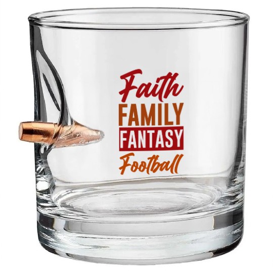 Faith Family Fantasy Football 4 Bullet Whiskey Glasses
