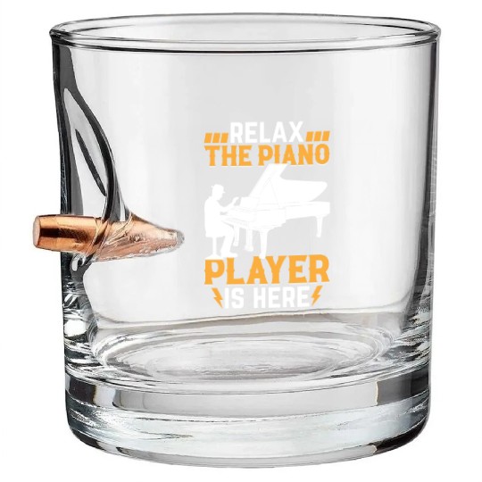 Relax The Piano Player Is Here - Pianist Keyboard Bullet Whiskey Glasses