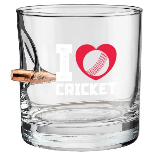 I Love Heart Cricket Bullet Whiskey Glasses