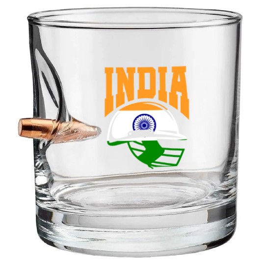 India Helmet Cricket Player Bullet Whiskey Glasses