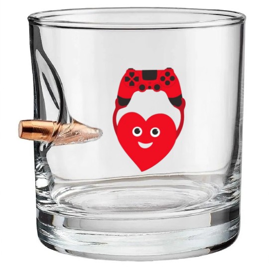 gamer heart valentines day Bullet Whiskey Glasses