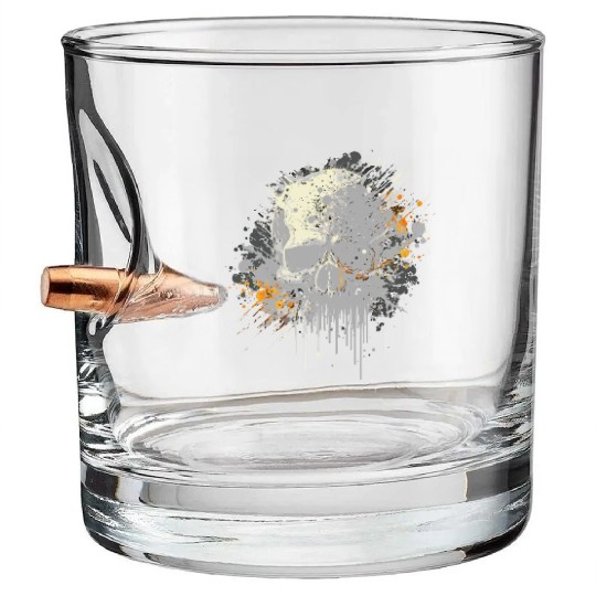 Ink Splatter Skull Bullet Whiskey Glasses