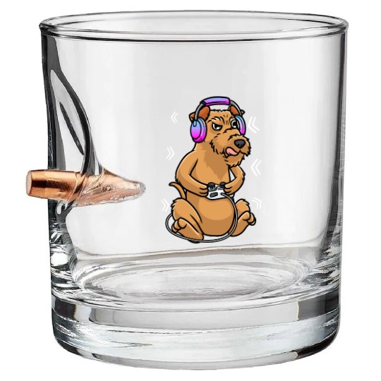 Irish Terrier Dog Gamer Video Game Gaming Irish Bullet Whiskey Glasses