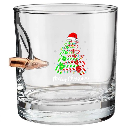 Candy Cane Santa Hat Funny Xmas Tree Merry Bullet Whiskey Glasses