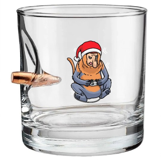 Christmas Proboscis Monkey Video Game Gaming Gamer Bullet Whiskey Glasses