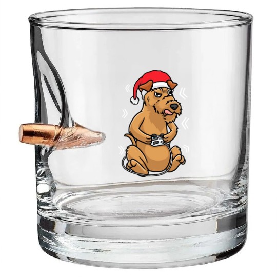Christmas Irish Terrier Dog Video Game Gamer Bullet Whiskey Glasses