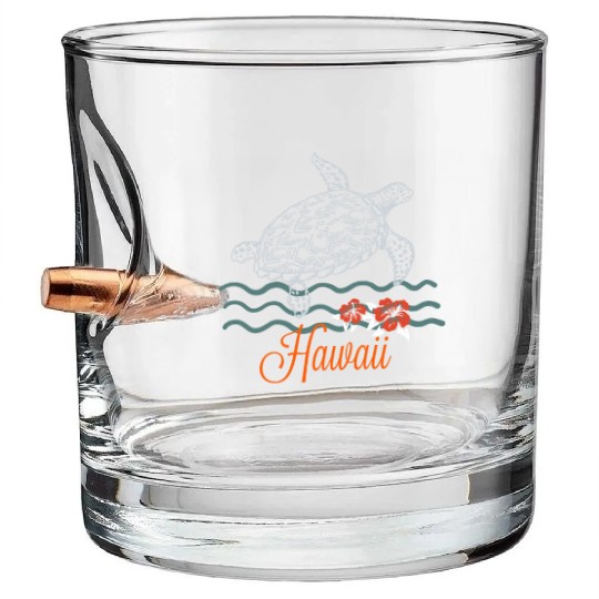 Hawaii Sea Turtle Hibiscus Flowers Souvenir Bullet Whiskey Glasses